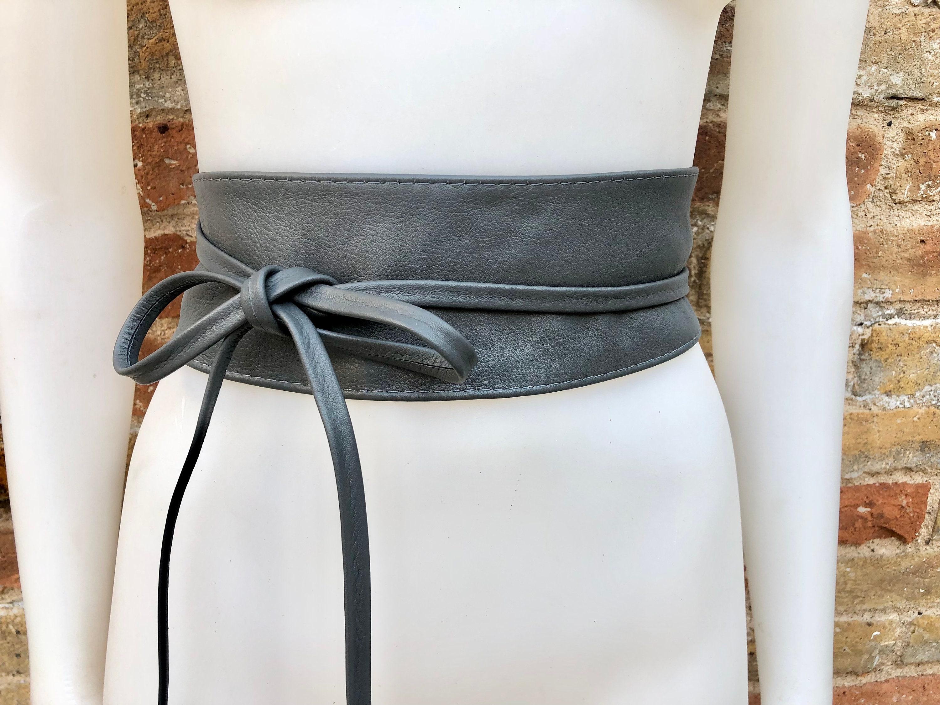 GRAY Wraparound Belt in Soft Leather. Grey Wrap Belt. Longer  display picture 3