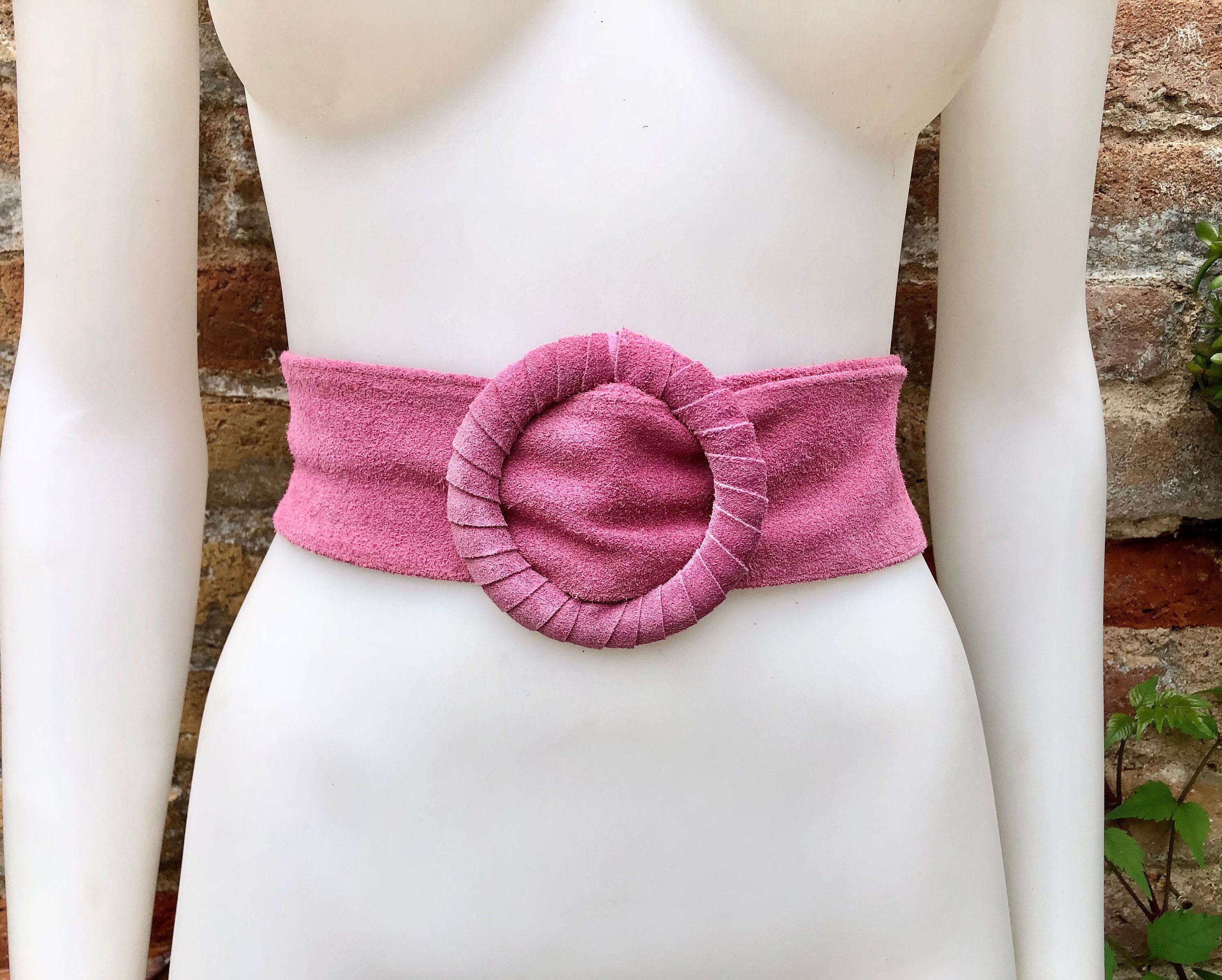 Hot Pink Suede Waist Belt With Large Round Buckle. Boho Soft  display picture 2