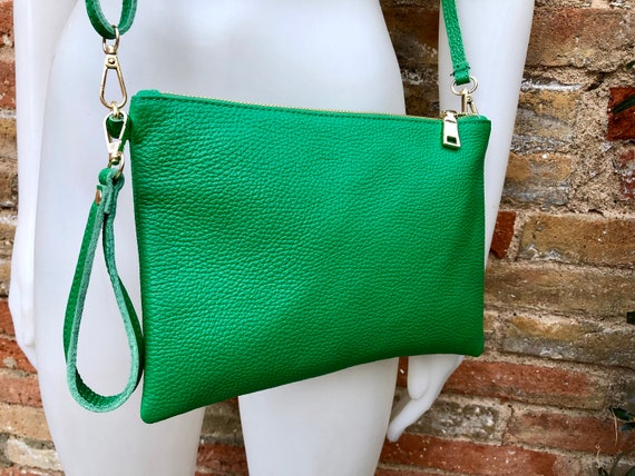 Suede leather bag in DARK GREEN.Compact crossover bag in GENUINE  leather.Shoulder bag with zipper and adjustable strap Green crossbody bag