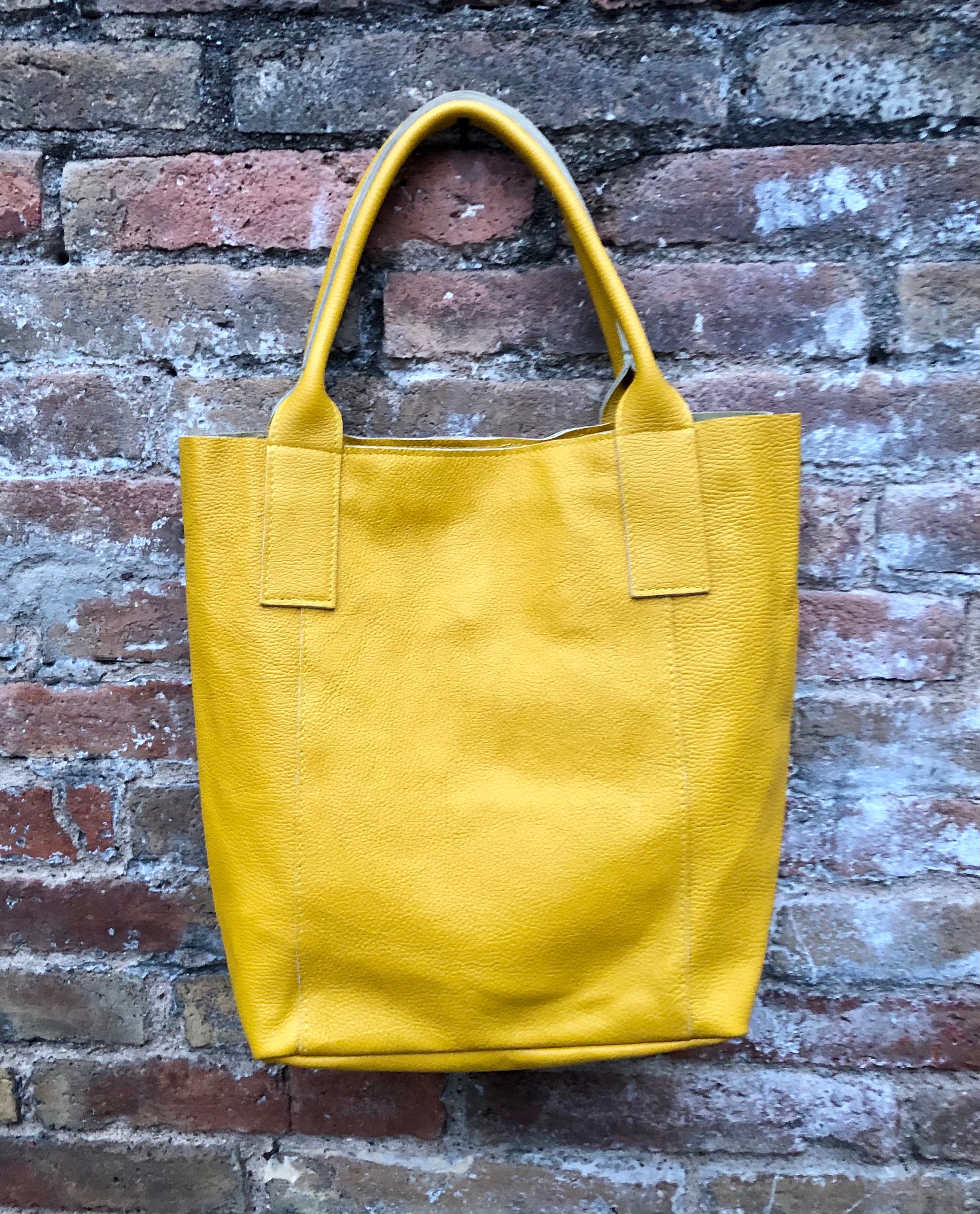 Yellow Genuine Leather Large Tote Bag for Travel