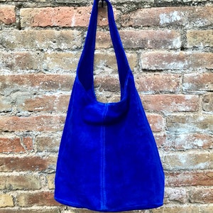 Large leather bag in COBALT blue. Soft natural suede genuine leather bag. Slouchy bag. Blue suedepurse. Blue TOTE , shopper bag