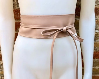 Wraparound belt in soft leather. Wrap belt in LIGHT dusty PINK. Longer option. Genuine leather pink wrap belt. Boho wrap dress belt