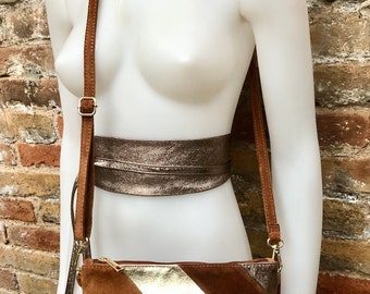【DISCERNMENT】Lapa leather belt shoulder bag Leather Bag and Wrap Belt Set in Metallic Shine Leather