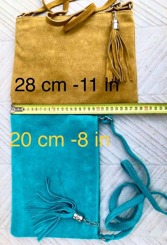 ★TOUT Y EST★ Tassel Suede Shoulder Bag Camel NOI1380 CAMEL BROWN Suede Leather Bag. GENUINE Leather Small