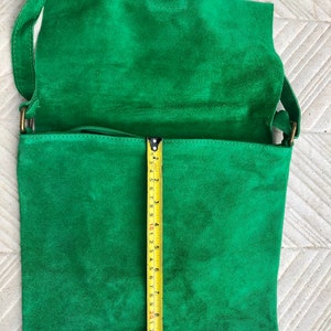 GREEN suede leather bag. Soft natural suede, genuine leather bag. Green messenger with zipper, flap and adjustable strap. image 7