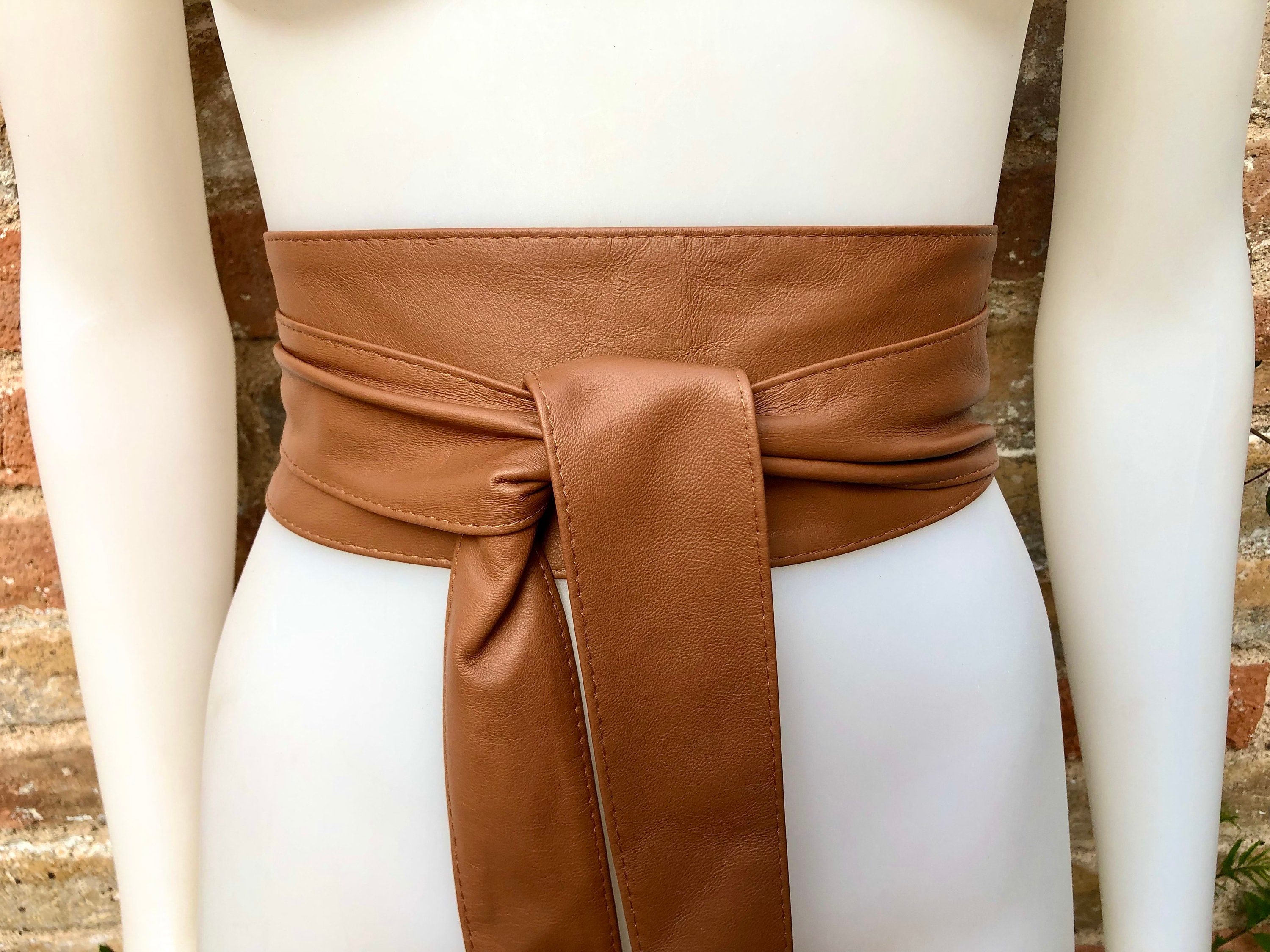 CAMEL BROWN Obi Belt. Wrap Belt in Soft Genuine Leather