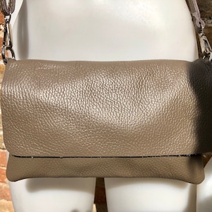 Light brown small leather bag. GENUINE leather taupe color cross body bag. Tan bag with adjustable strap, zipper + flap. Small brown purse