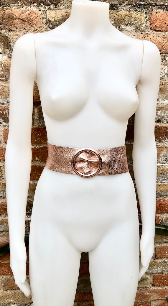 Pink GOLD Metallic Leather Waist Belt With Large Round  display picture 2