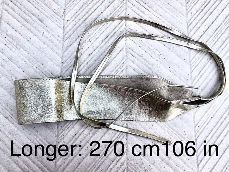 GOLD OBI Gürtel aus natürlichem weichem Leder. Taillengürtel, breiter Ledergürtel, Metallic, Wickelgürtel, Boho Schärpe, Boho Wickelgoldgürtel Longer:270 cm-106in