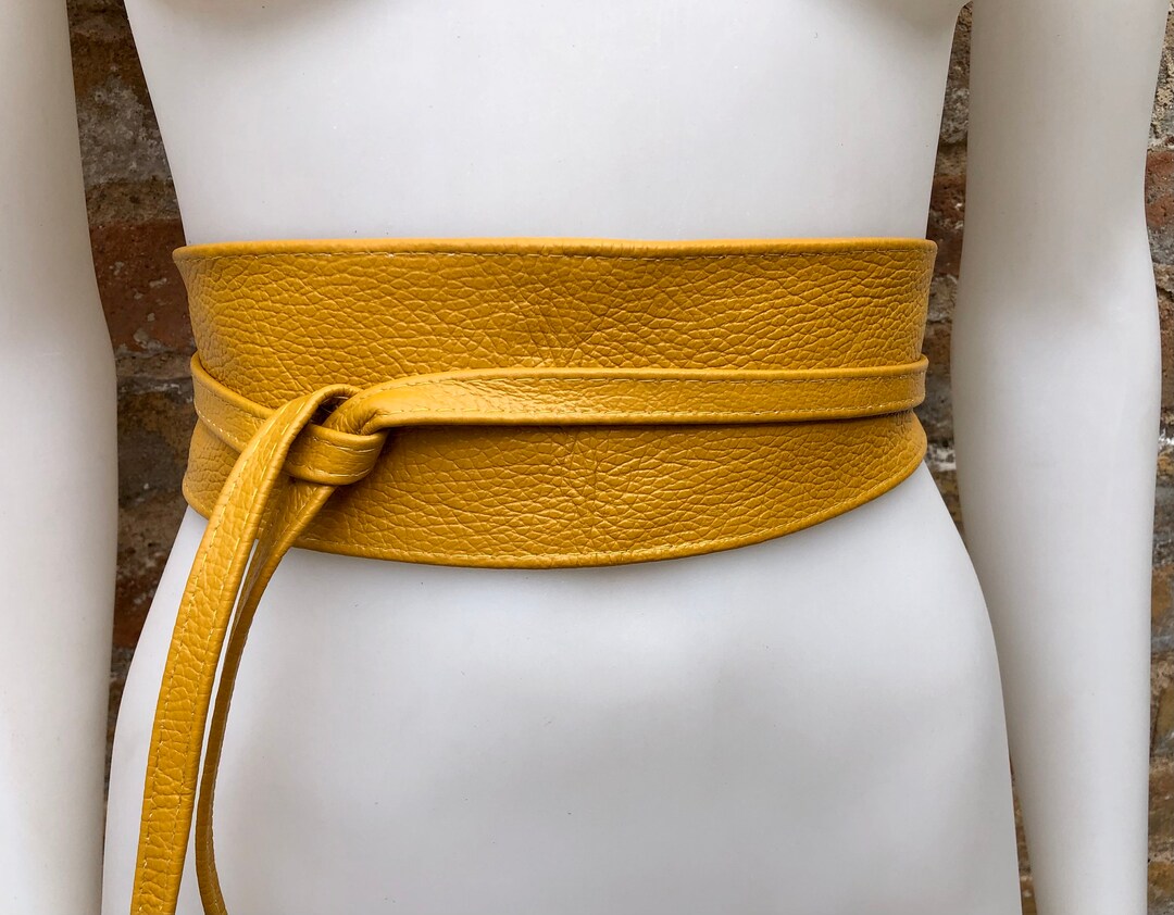 Obi Belt in Soft Leather. Wrap Belt in MUSTARD YELLOW. Waist Belt in