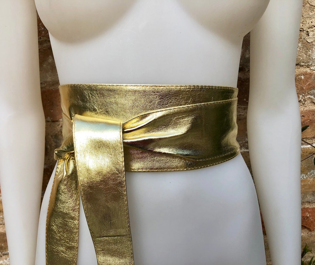 Metallic Gold Obi Wrap Statement Belt GOLD Obi Belt. Wrap Belt in Soft Genuine Leather. Wraparound  main image 4
