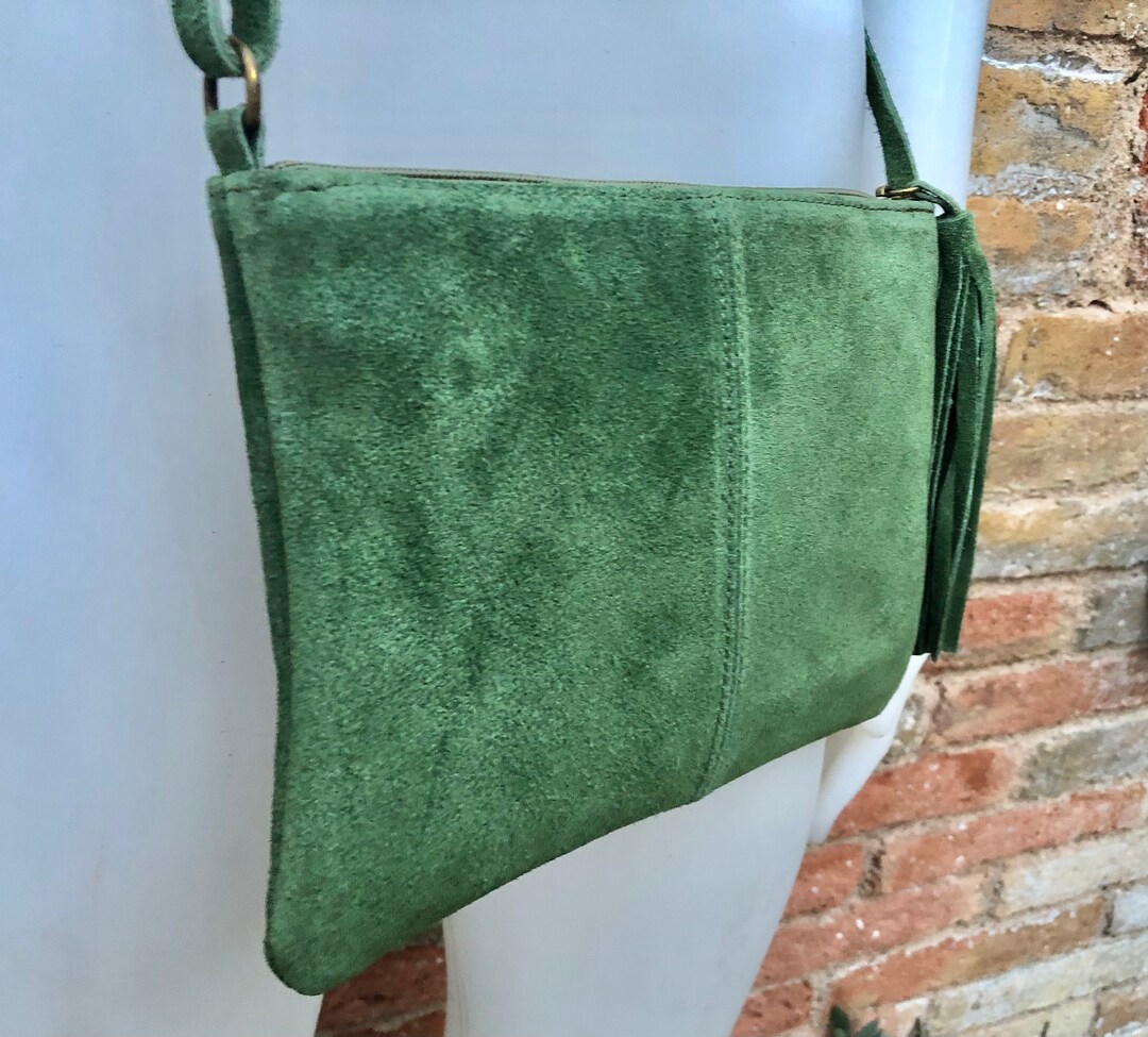Suede Leather Bag in MOSS Green.cross Body Bag Boho Shoulder Etsy