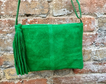 Bolso de piel de ante en VERDE. Bolso de cuerpo cruzado, bolso bandolera boho en cuero GENUINO. Bolso de cuero pequeño, bolso de hombro verde, bolso verde pequeño