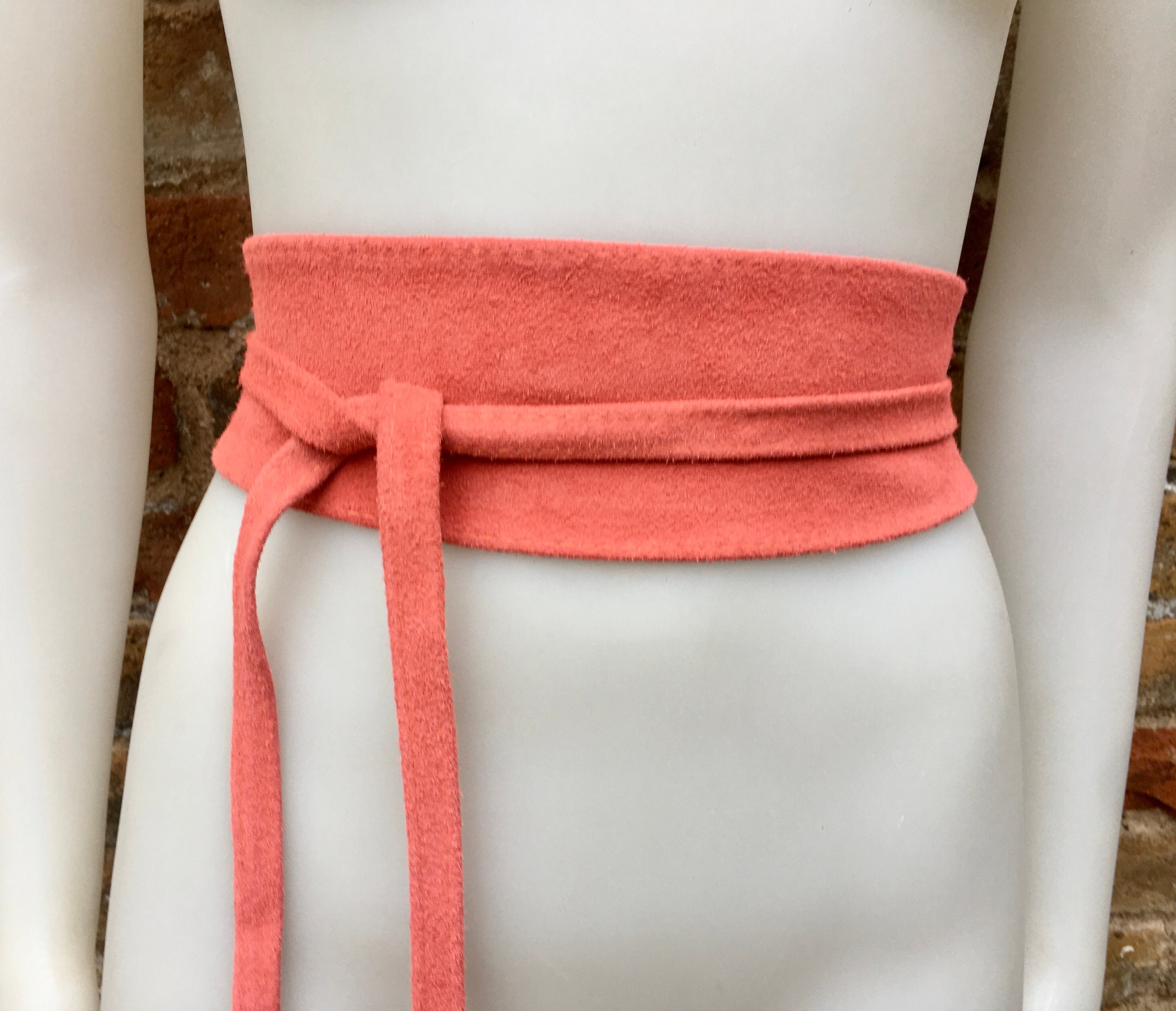 Coral PINK Suede OBI Belt. Genuine Leather Wraparound Belt  display picture 1