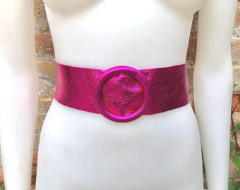Soft Leather OBI Corset Wide Belt, Pink, Fuchsia - Etsy display picture 1