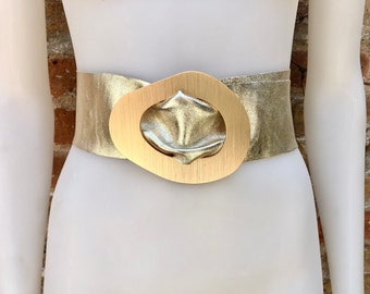 Gold Metallic Leather Waist Belt with Large Metal Buckle. Soft Leather Belt in Gold. Boho Glitter Genuine Leather Belt. Gold Waist Belt GOLD Metallic Leather Waist Belt With Large Metal Buckle. Soft Leather Belt  in Gold. Boho Glitter Genuine Leather Belt. Gold Waist Belt - Etsy