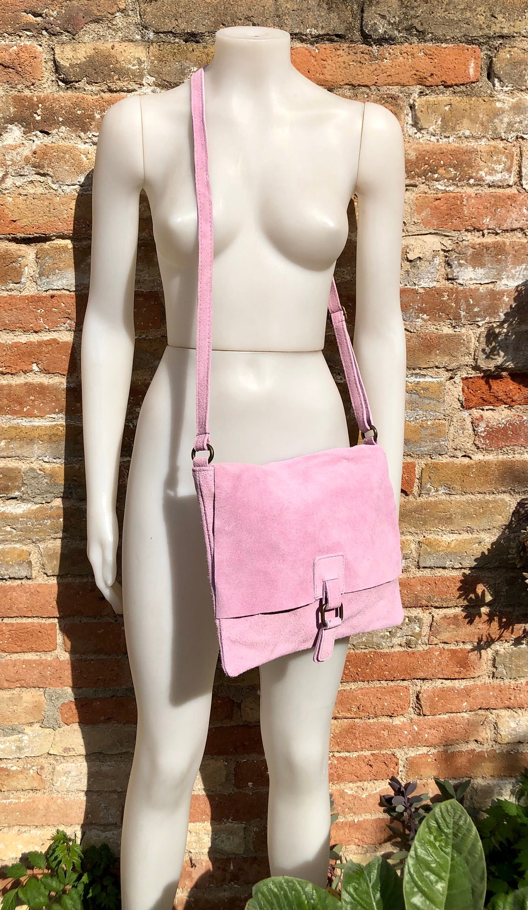 Suede Bag in Light PURPLE - PINK. Genuine Leather Shoulder