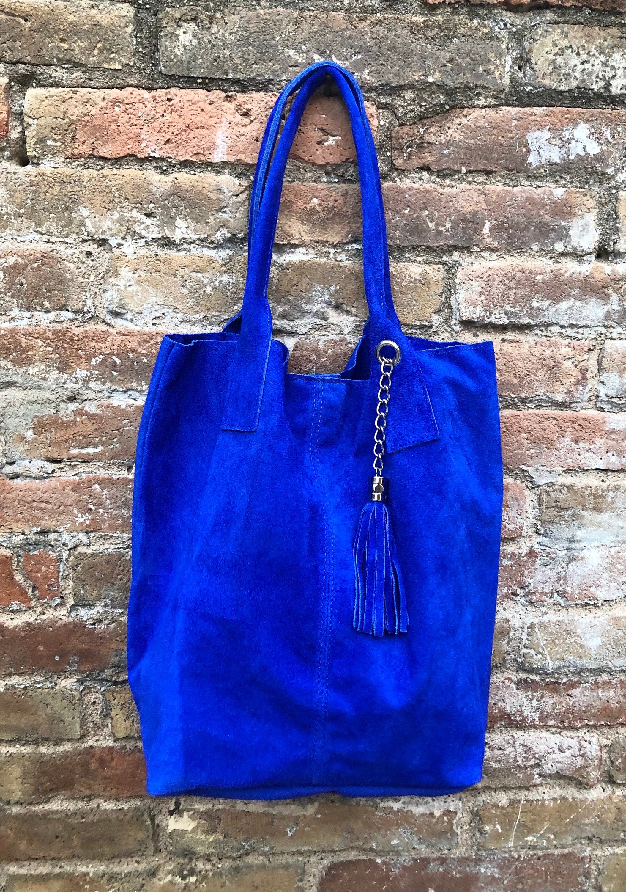 Royal blue leather tote bag sale