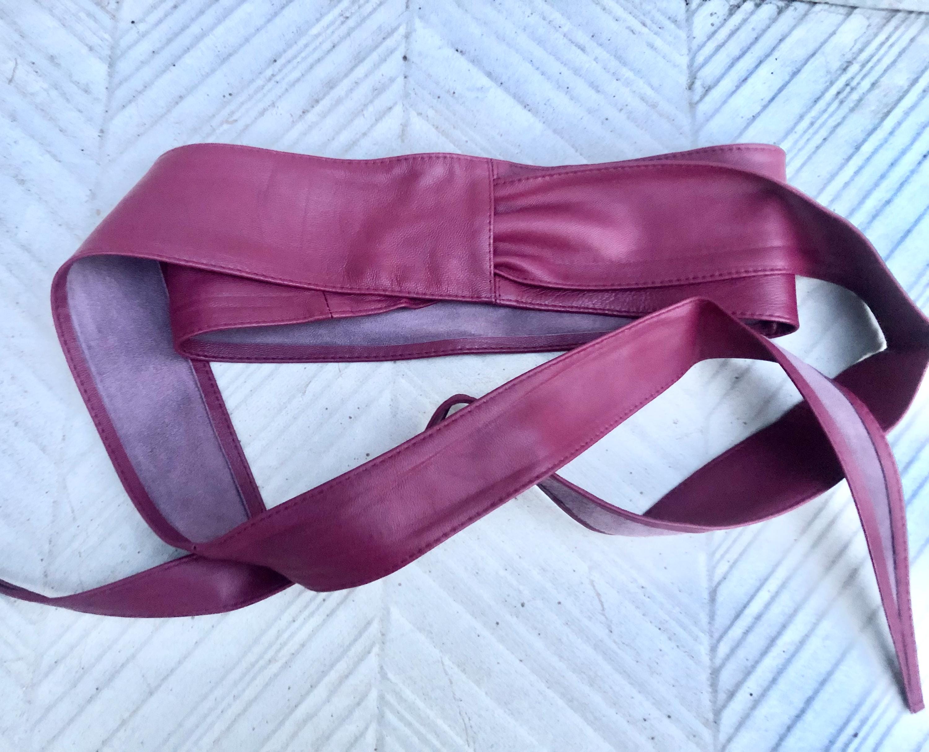 Plum Obi Belt. Wrap Belt in Soft Genuine Leather. Wraparound 