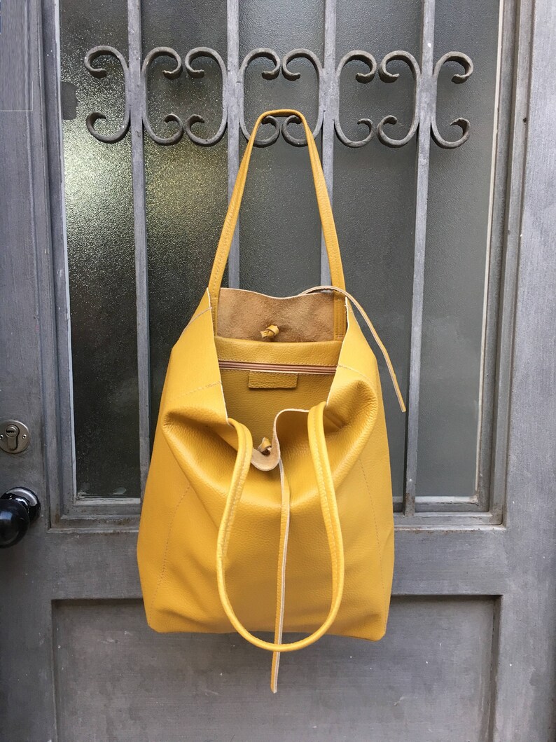 Tote Leather Bag in Mustard YELLOW. Soft Natural GENUINE Etsy