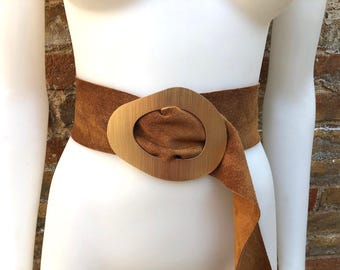 Vintage Boho Hippie Wide Brown Suede Leather Belt Western  display picture 1