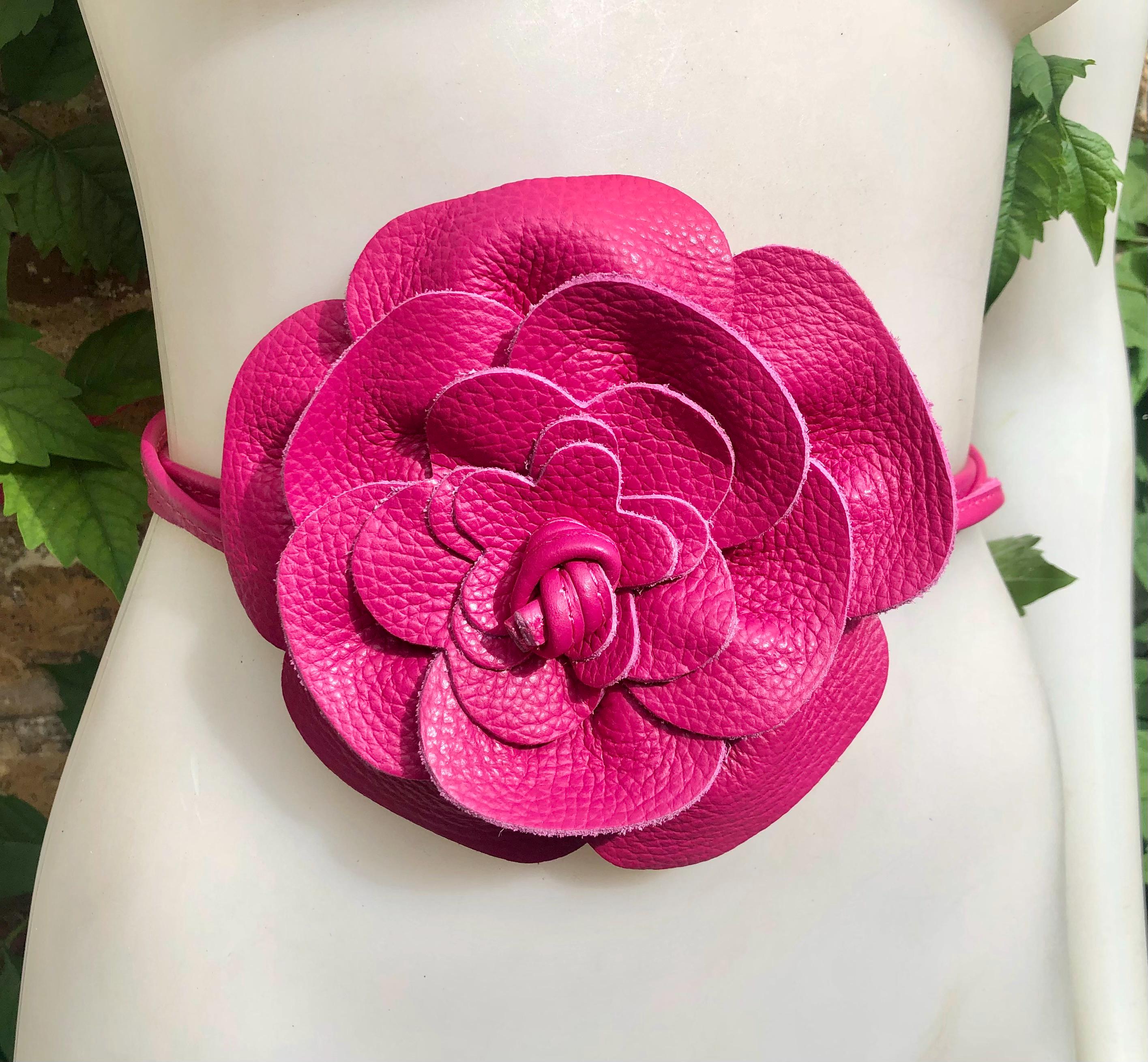 Flower Leather Belt in Hot Pink. Waist, Overall or Dress  display picture 3