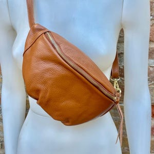 Camel brown FANNY pack .Small tan leather crossbody/ hip bag, bum pack bag in GENUINE  leather. Caramel color purse with adjustable strap.