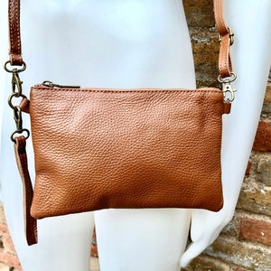 Small leather bag in camel brown. GENUINE leather crossbody / shoulder bag.Brown leather bag with GOLD hardware. Tobacco brown purse