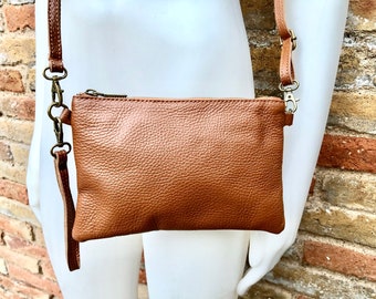 Small leather bag in camel brown. GENUINE leather crossbody / shoulder bag.Brown leather bag with GOLD hardware. Tobacco brown purse