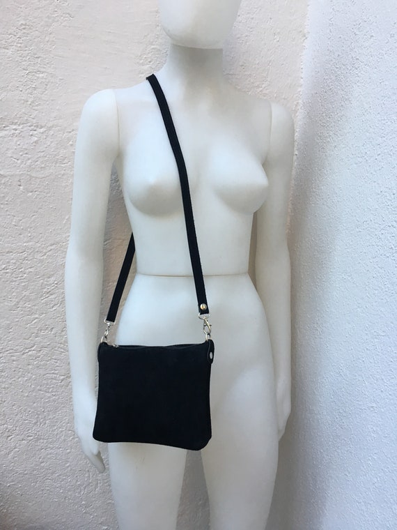 Black suede messenger bag best sale