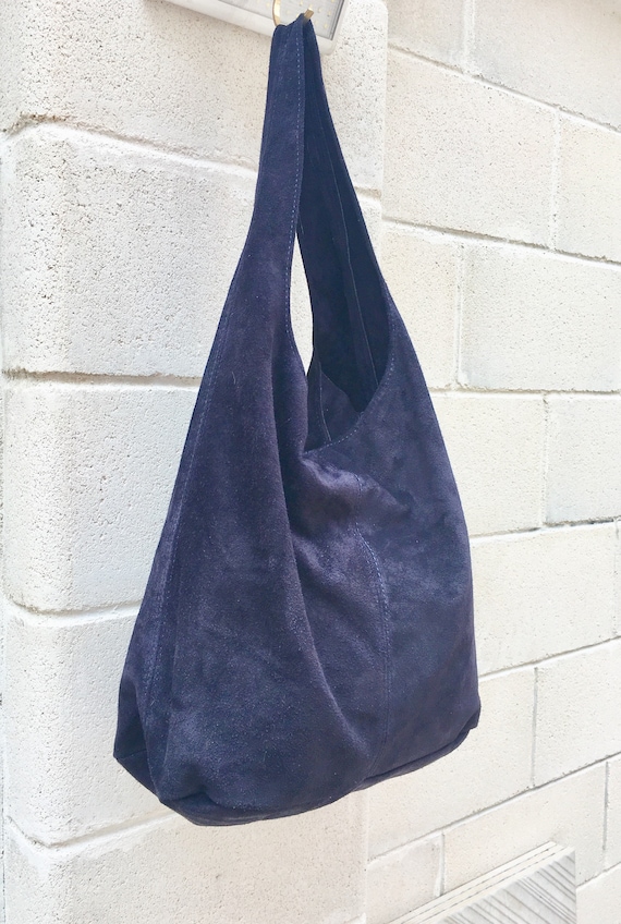 Navy blue suede handbag sale