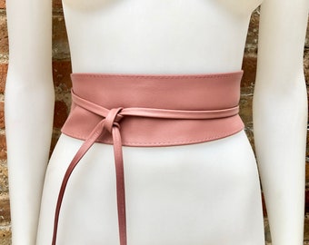 Wraparound belt in soft leather. Wrap belt in PINK. Longer option. Genuine leather pink wrap belt. Boho dress belt, pink leather sash