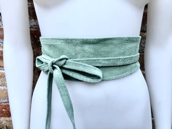 Sage Green Suede OBI Belt. Light Green Natural Soft Suede  display picture 3
