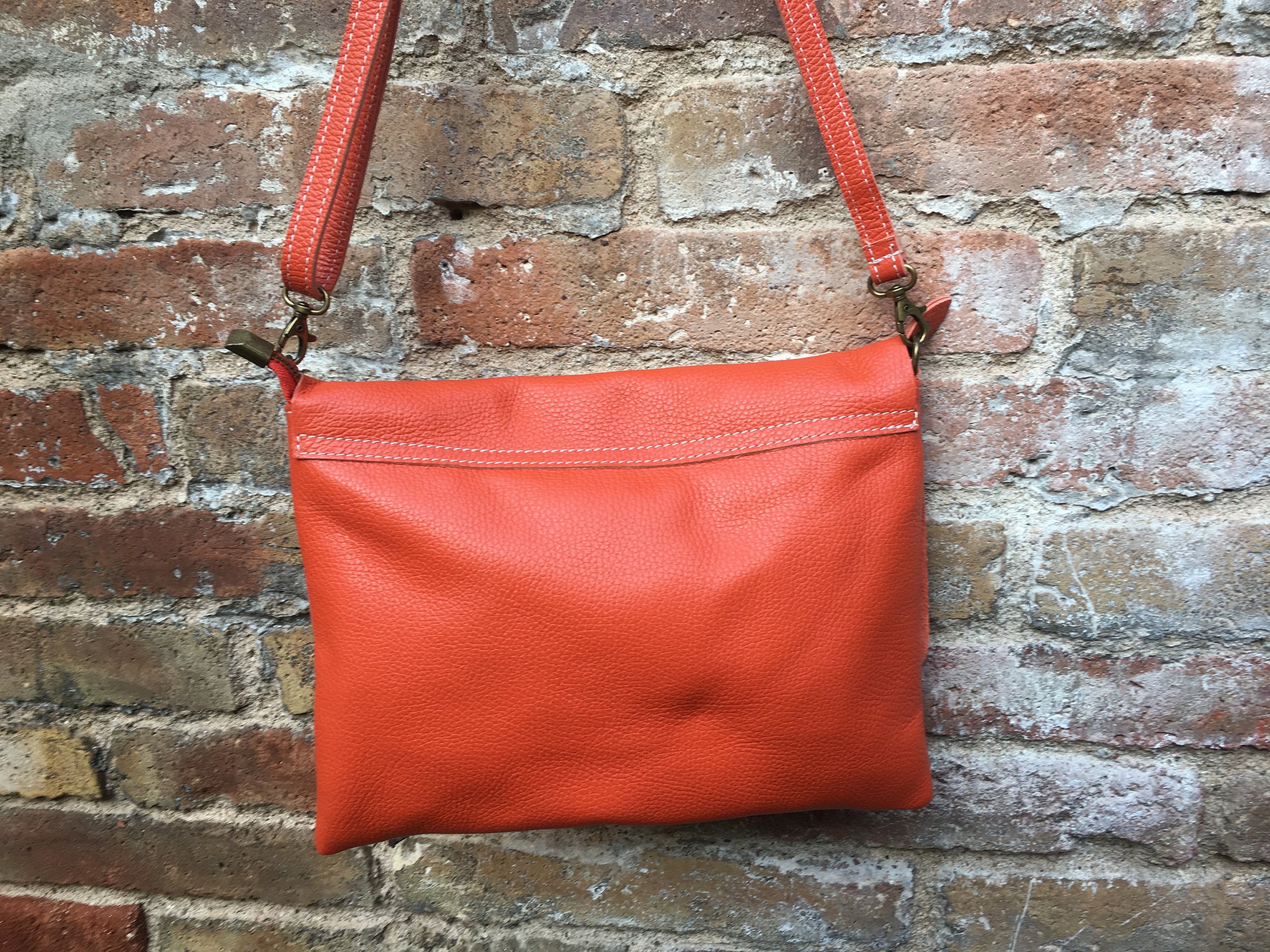 Cross Body Bag. Boho Leather Bag in BURNT ORANGE. Soft Genuine Leather. Crossover messenger Bag in ORANGE With Adjustable Strap Etsy