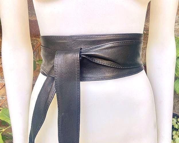Black Leather Obi Belt - Etsy display picture 3