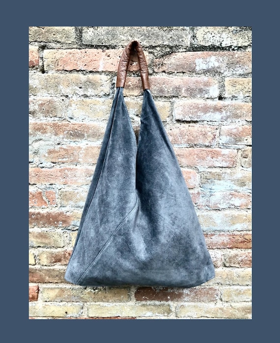 Dark Grey Suede Tote Bag