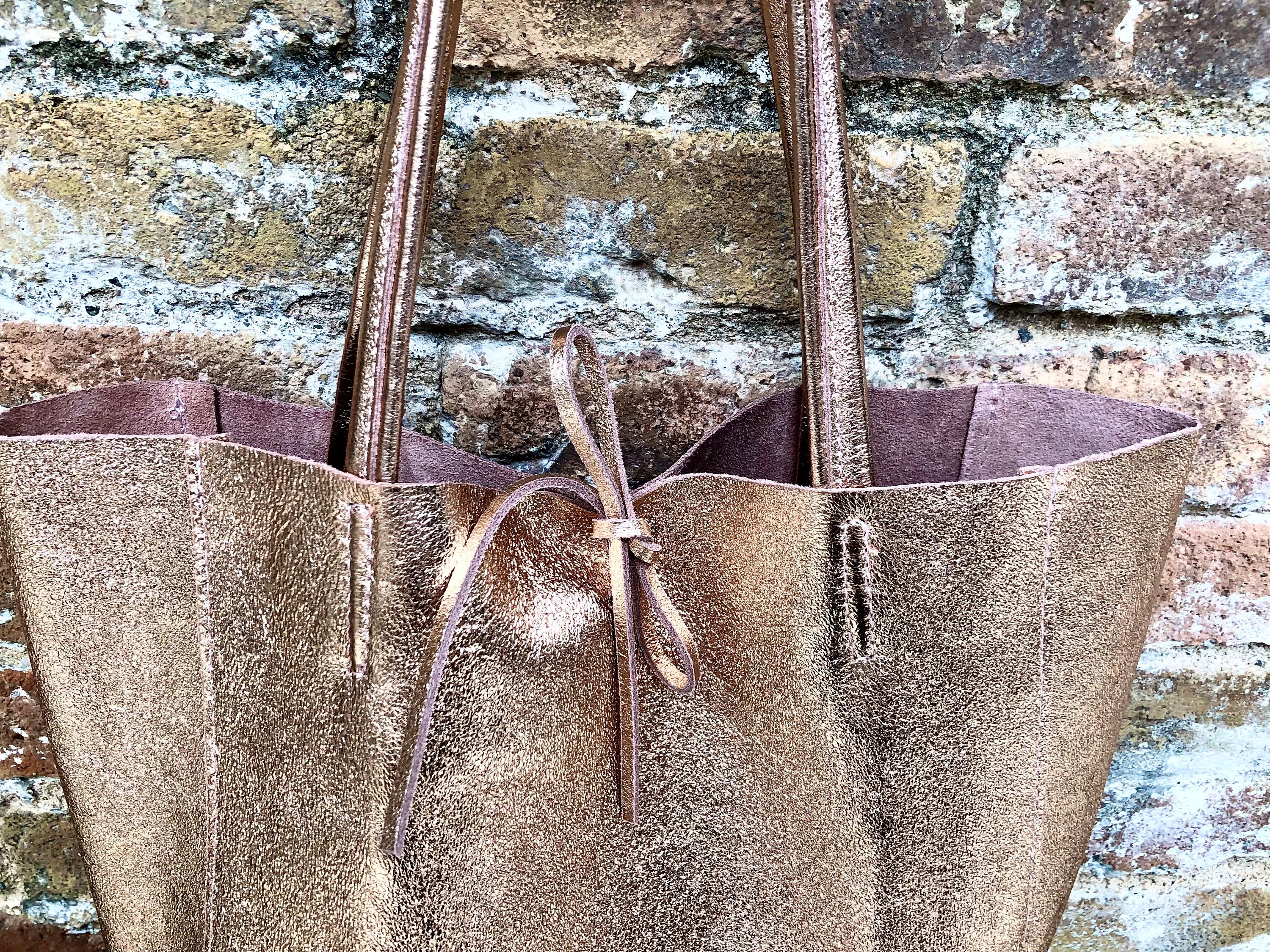 バッグ Archive.90sSalmonPink LeatherShoulderBag PINK GOLD Tote Leather Bag. Genuine Leather Shopper. Large