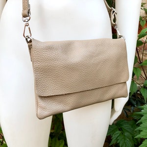 Light brown small leather bag. GENUINE leather taupe color cross body bag. Tan bag with adjustable strap, zipper + flap. Small brown purse