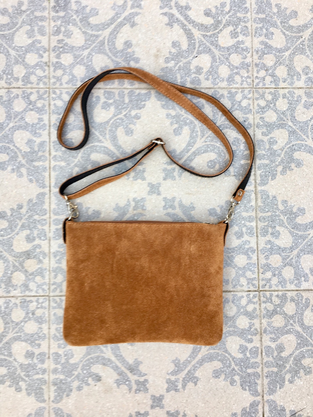 Suede Leather Bag in CAMEL Brown. Cross Body Bag, Shoulder Bag in ...