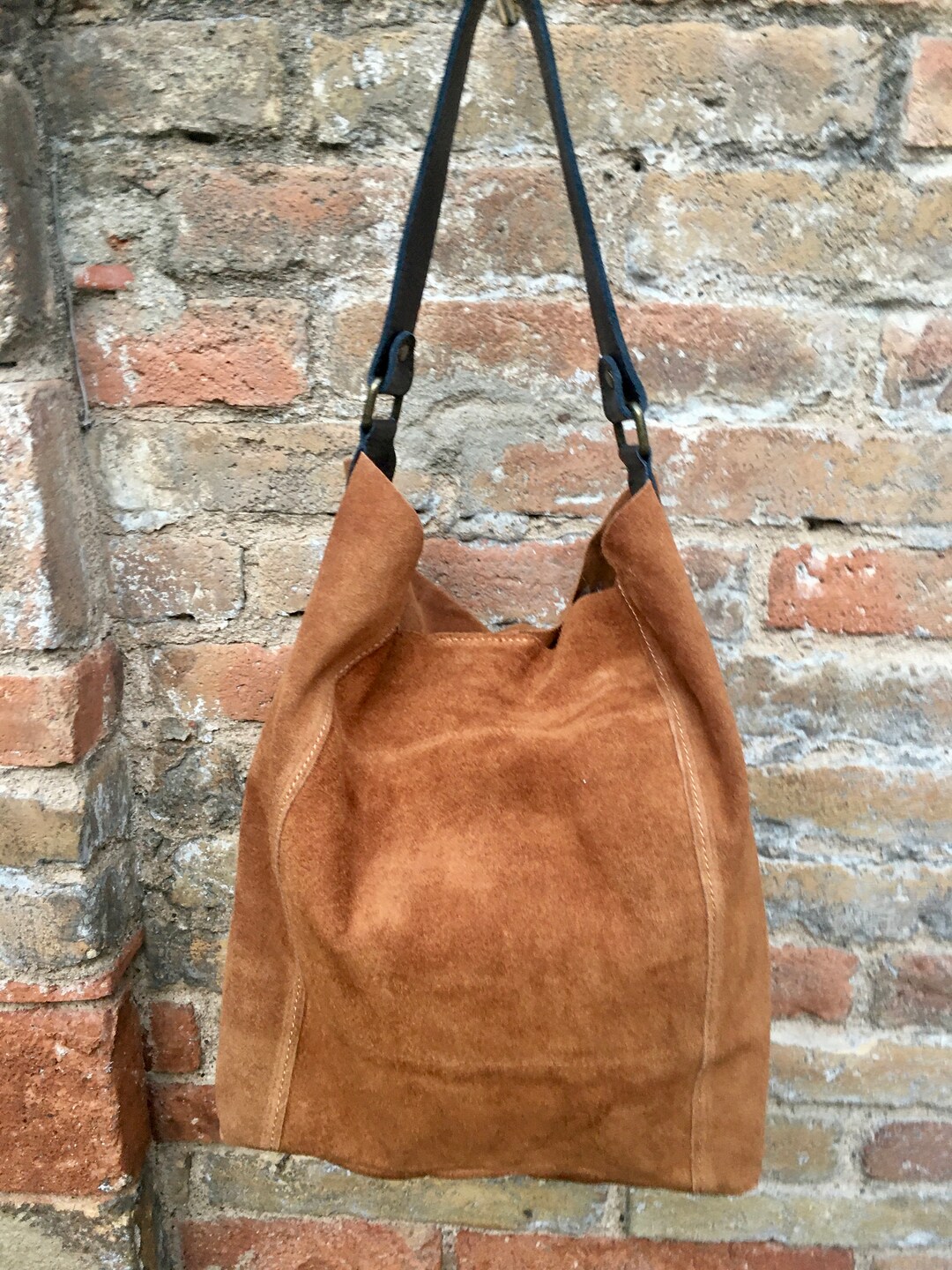 Slouch Leather Bag in Rusty Brown. Saddle Brown Hobo Bag. Boho Bag.book or Tablet Bags in Suede