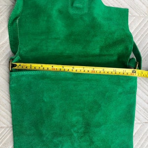 GREEN suede leather bag. Soft natural suede, genuine leather bag. Green messenger with zipper, flap and adjustable strap. image 6