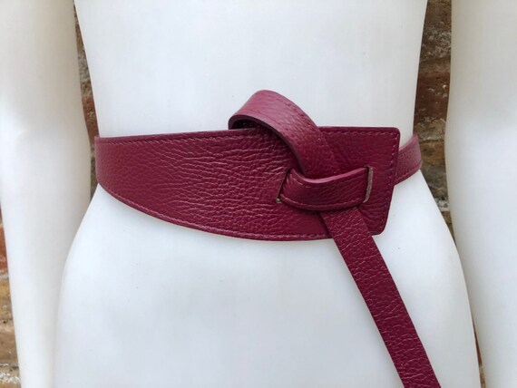 Obi Belt in Genuine Leather. Burgundy Wrap Belt. Waist Belt  display picture 3