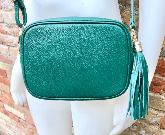 Small Leather Bag in GREEN. Cross Body Bag Shoulder Bag in GENUINE Leather. Green Leather Purse. Tassel on the Zipper Gold Accents. Etsy Ireland