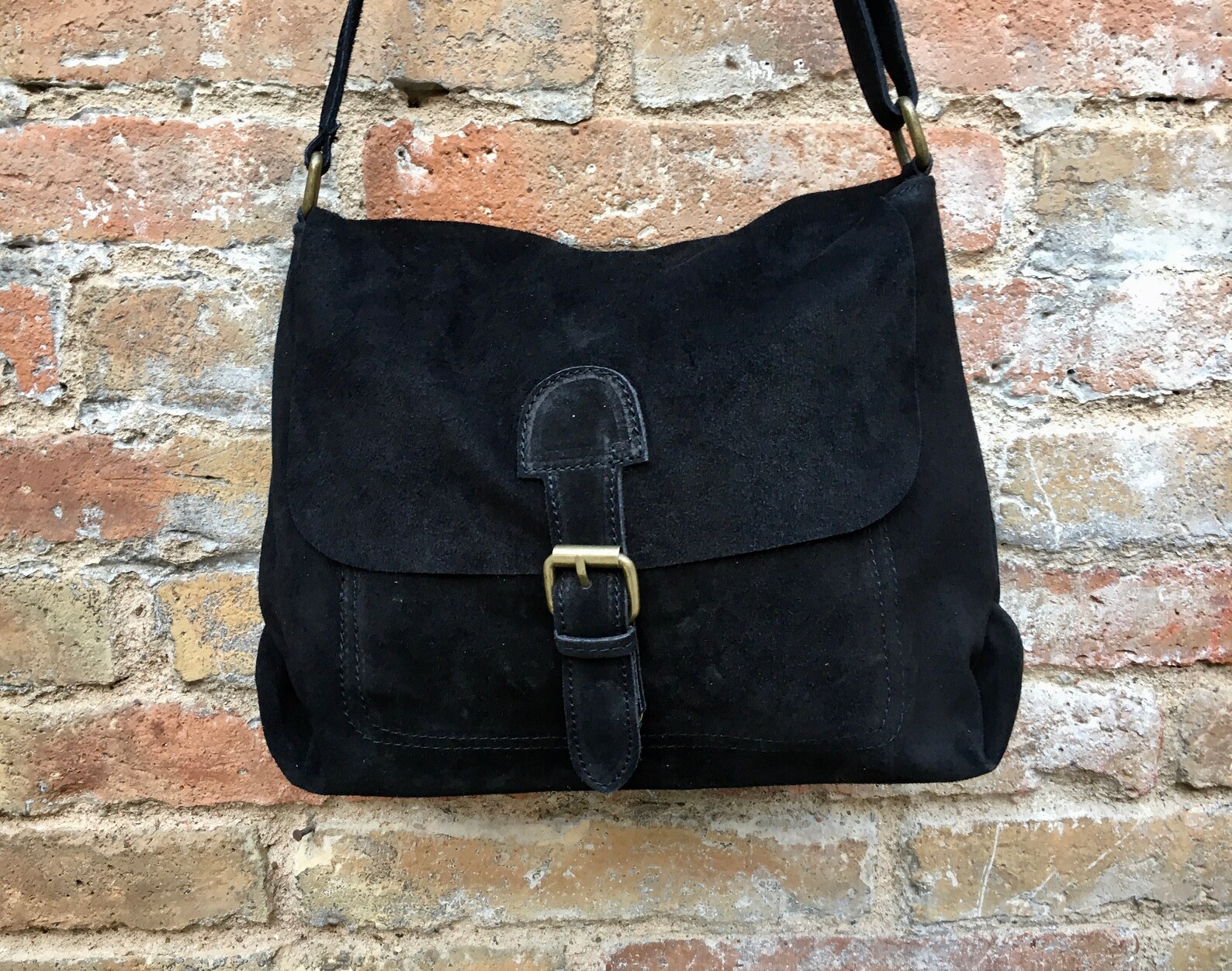 Leather Bag in Black. Boho Messenger Bag Suede.genuine Leather Etsy