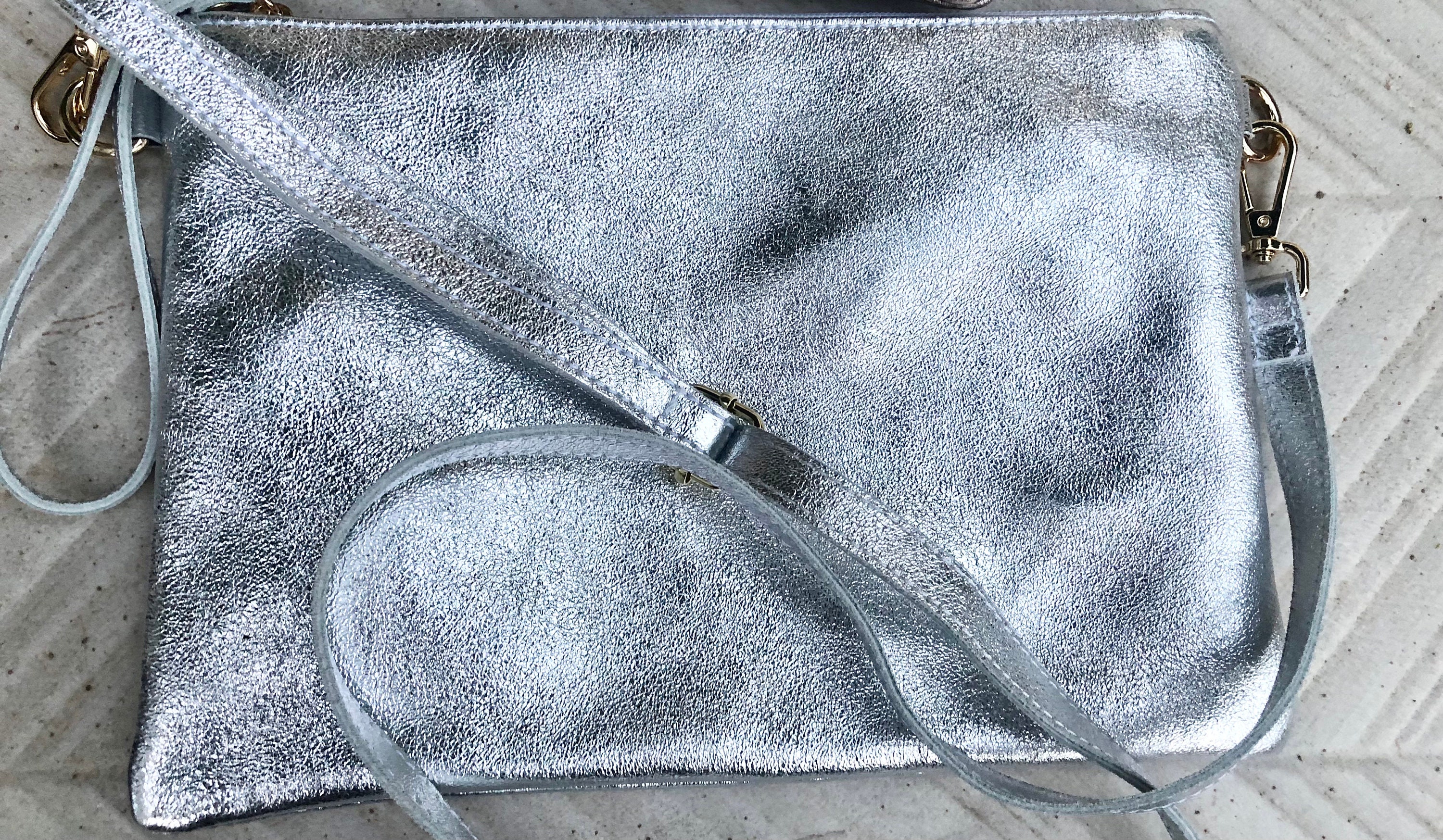 Small Leather Bag in SILVER .cross Body Bag Shoulder Bag