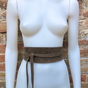 Very DARK beige suede OBI belt in natural soft suede. Light brown waist belt. Soft leather belt, beige sash, boho belt, TAUPE boho wrap belt image 10