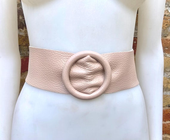 Pink Leather Waist Belt with Large Round Buckle.Soft Leather Belt in Light Dusty Pink. Genuine Leather Pink Dress Belt. Pink Wide Waist Belt Pink Leather Waist Belt with Large Round Buckle.Soft Leather Belt in Light Dusty Pink. Genuine Leather Pink Dress Belt. Pink Wide Waist Belt
