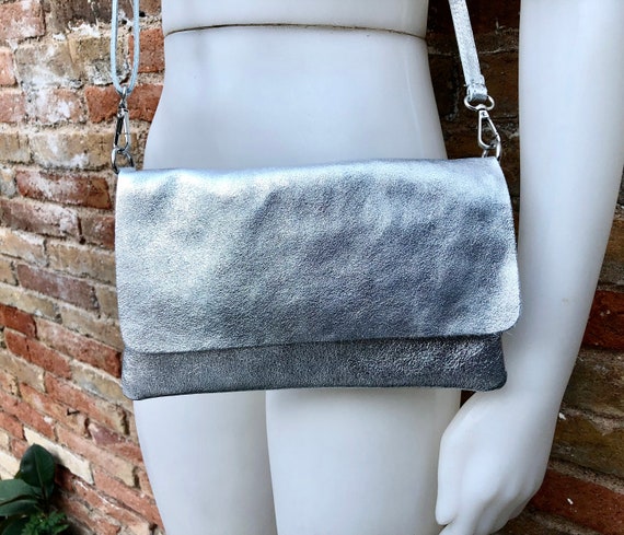 Suede Leather Bag in Blue gray. Cross Body Bag Shoulder Bag 