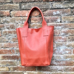 Orange tote leather bag. Genuine leather shopper. Large carry all bag for your laptop / books. Burnt orange leather purse. Shoulder bag.