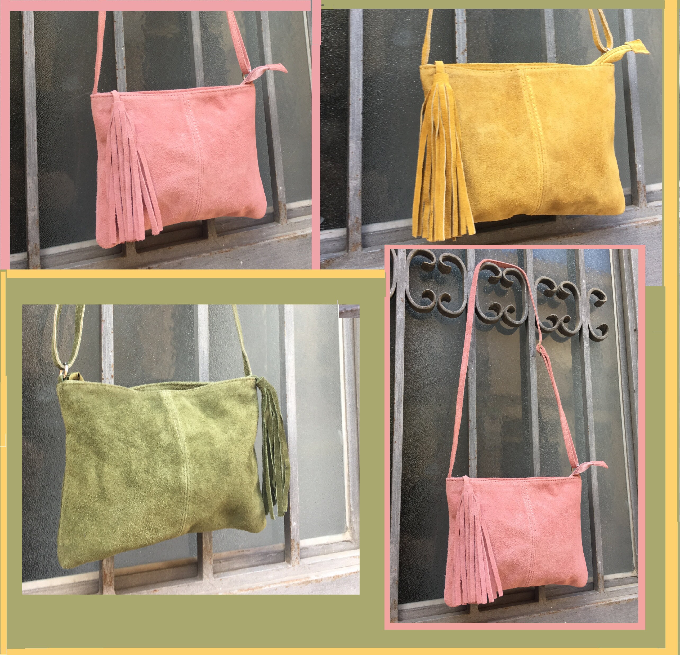 Suede Leather Bag in Light Beige .cross Body Bag, Shoulder